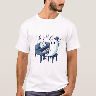 Halloween Ghost Piano Cute Spooky Music Lovers Art T-Shirt