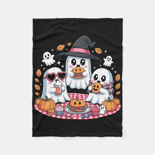 Halloween Ghost Picnic Party  Fleece Blanket (Front)