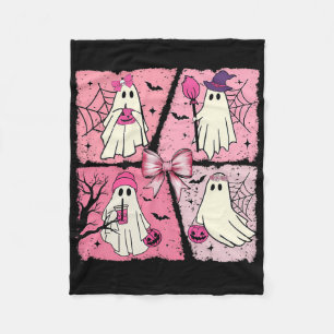 Halloween Ghost Pink Cute Ghost Coquette Halloween Fleece Blanket