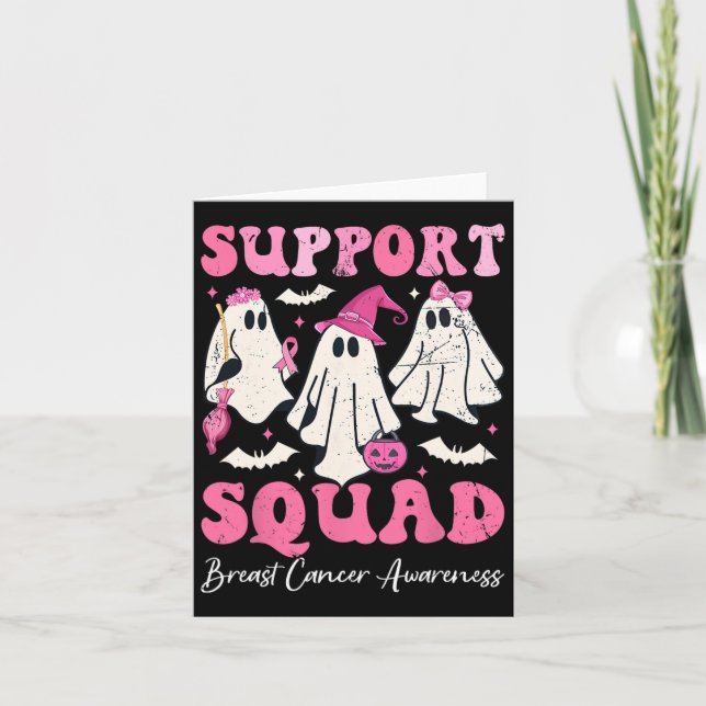 Halloween Ghost Pink Witch Hat Support Squad Breas Card (Front)