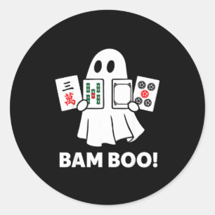 Halloween ghost playing mahjong spooky bam boo classic round sticker