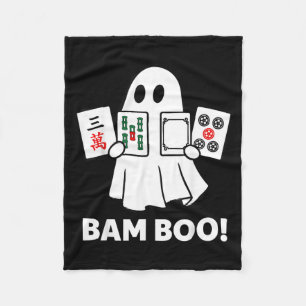 Halloween Ghost Playing Mahjong Spooky Bam Boo Fleece Blanket