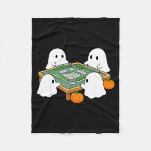 Halloween ghost playing mahjong spooky mahjong fleece blanket