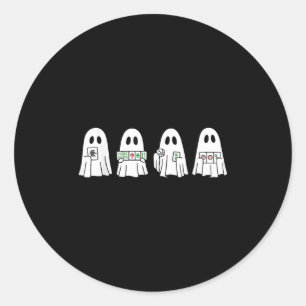 Halloween Ghost Playing Mahjong Spooky Season Game Classic Round Sticker