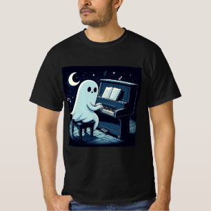 Halloween Ghost Playing Piano Funny T-Shirt