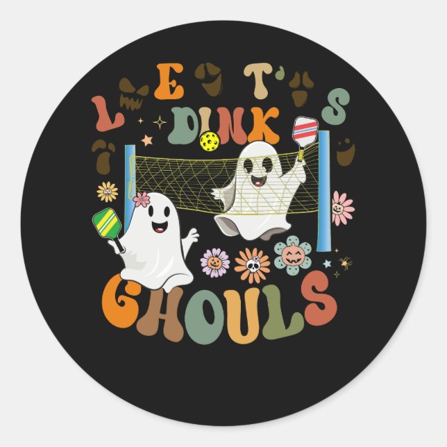 Halloween Ghost Playing Pickleball Costume Let's D Classic Round Sticker (Front)