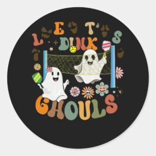 Halloween Ghost Playing Pickleball Costume Let's D Classic Round Sticker