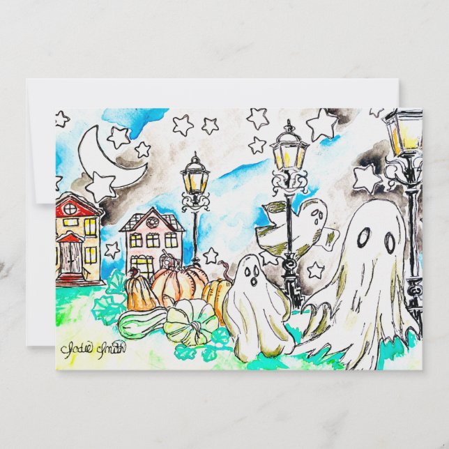 Halloween Ghost Print Holiday Card (Front)