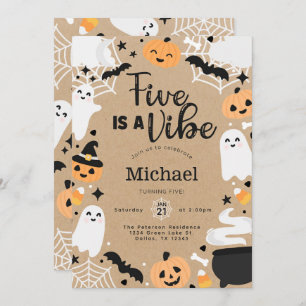 Halloween Ghost Pumpkin 5th Birthday Party Invitation