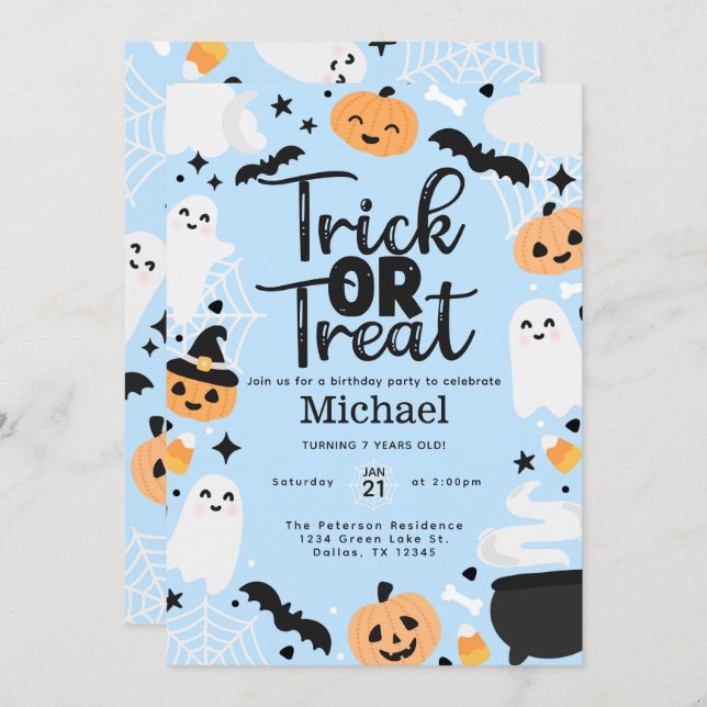 Halloween Ghost Pumpkin Birthday Party Invitation (Front/Back)