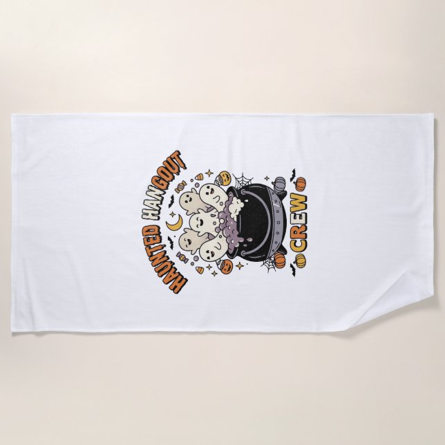 Halloween Ghost Pumpkin Crew Beach Towel (Front)