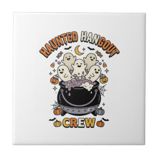 Halloween Ghost Pumpkin Crew Ceramic Tile