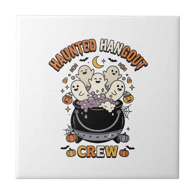 Halloween Ghost Pumpkin Crew Ceramic Tile (Front)