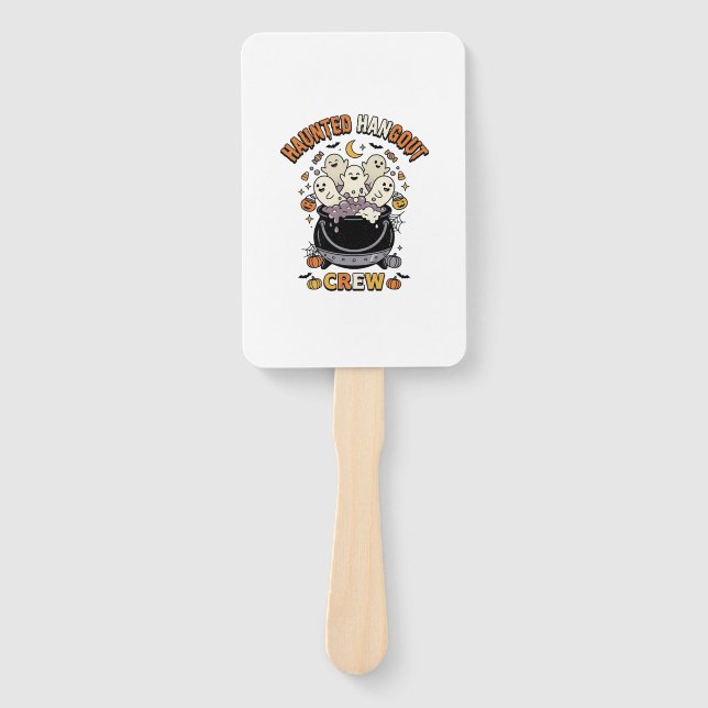 Halloween Ghost Pumpkin Crew Hand Fan (Front)