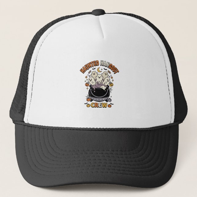 Halloween Ghost Pumpkin Crew Trucker Hat (Front)