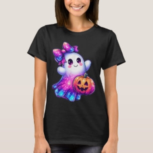 Halloween Ghost Pumpkin Galaxy Colours Cute Spooky T-Shirt