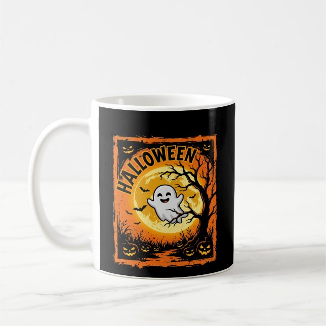 Halloween Ghost Pumpkin Haunted Tree Coffee Mug (Left)