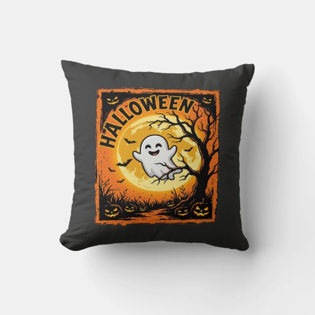 Halloween Ghost Pumpkin Haunted Tree Cushion (Front)
