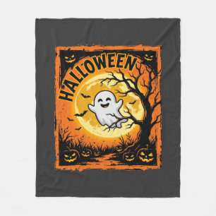 Halloween Ghost Pumpkin Haunted Tree Fleece Blanket