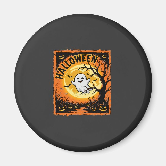 Halloween Ghost Pumpkin Haunted Tree Magnet (Front)