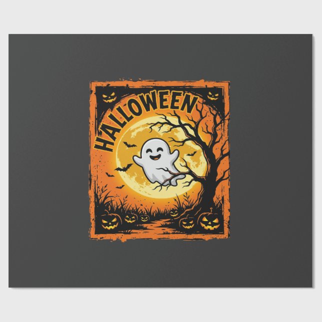 Halloween Ghost Pumpkin Haunted Tree Wrapping Paper (Flat)