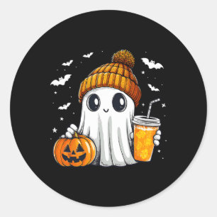 Halloween Ghost Pumpkin Spice Latte Autumn Fall Co Classic Round Sticker
