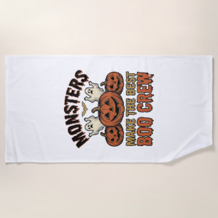 Halloween Ghost Pumpkin Vintage Engraving Funny Te Beach Towel