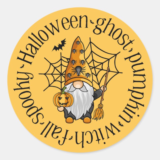 Halloween Ghost Pumpkin Witch Fall Spooky Gnome Classic Round Sticker (Front)