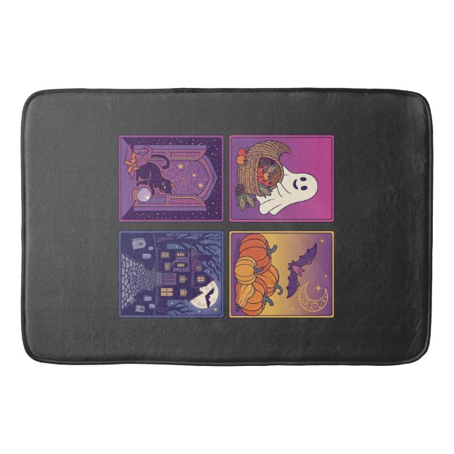 Halloween Ghost Pumpkins Black Cat Haunted House B Bath Mat (Front)
