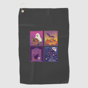 Halloween Ghost Pumpkins Black Cat Haunted House B Golf Towel