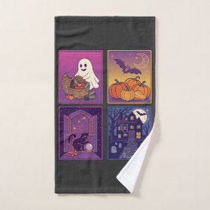 Halloween Ghost Pumpkins Black Cat Haunted House B Hand Towel