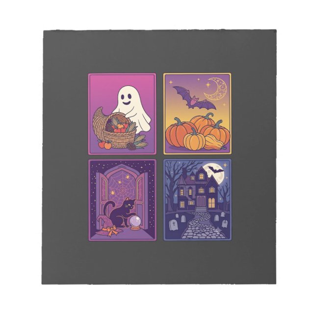 Halloween Ghost Pumpkins Black Cat Haunted House B Notepad (Front)