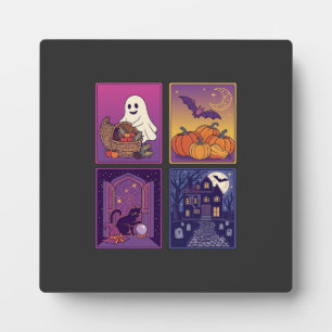 Halloween Ghost Pumpkins Black Cat Haunted House B Plaque