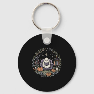 Halloween Ghost Reading Book Lover Tee Long Sleeve Key Ring