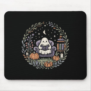 Halloween Ghost Reading Book Lover Tee Long Sleeve Mouse Pad