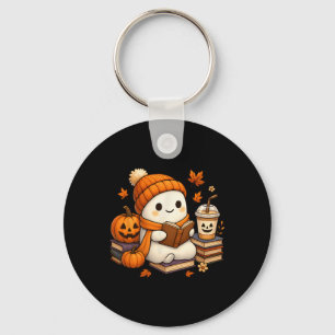 Halloween Ghost Reading Book Lovers Coffee Girl Wo Key Ring