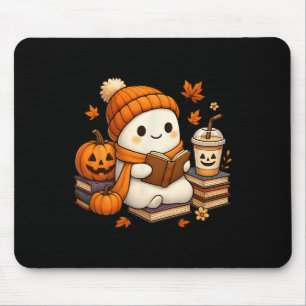 Halloween Ghost Reading Book Lovers Coffee Girl Wo Mouse Pad