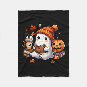 Halloween Ghost Reading Book Lovers Cute Ghost Cof Fleece Blanket