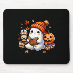 Halloween Ghost Reading Book Lovers Cute Ghost Cof Mouse Pad