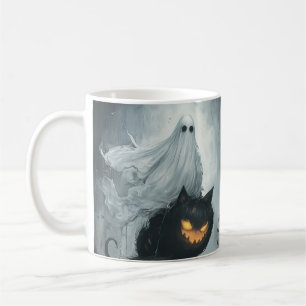 Halloween Ghost Riding a Black Cat  Coffee Mug