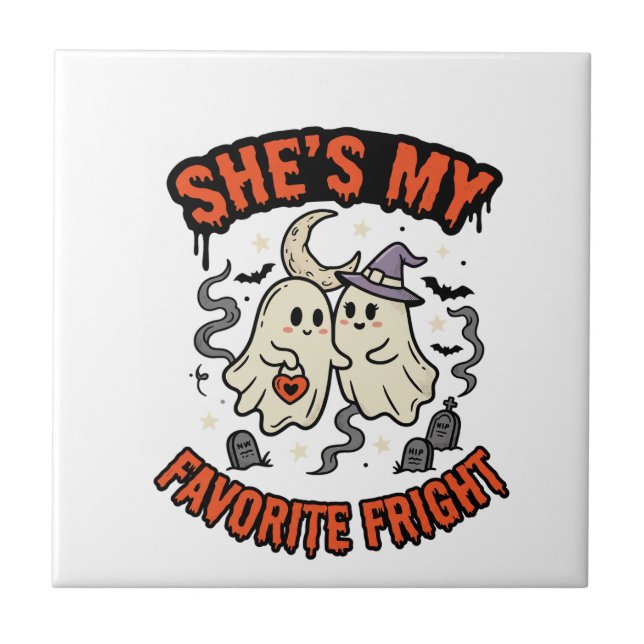Halloween Ghost Romance Humour Ceramic Tile (Front)