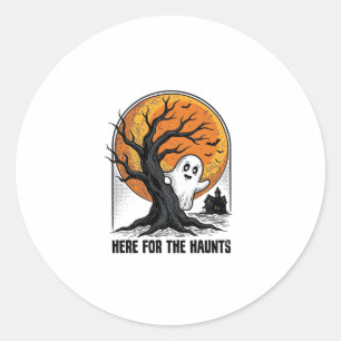 Halloween Ghost Shirt Vintage Haunted Moon Design_ Classic Round Sticker