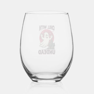 Halloween Ghost Shirt Vintage Haunted Zombie Desig Stemless Wine Glass