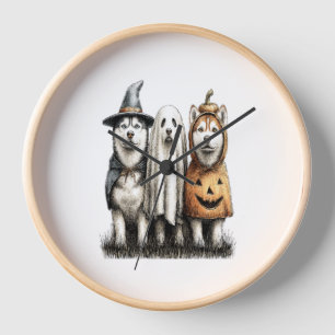 Halloween Ghost Siberian Husky Dog Clock