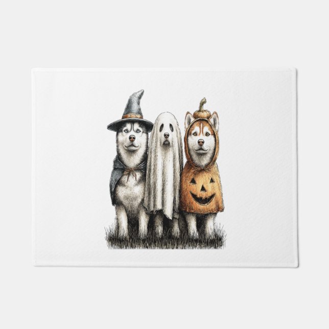 Halloween Ghost Siberian Husky Dog Doormat (Front)