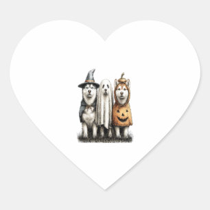 Halloween Ghost Siberian Husky Dog Heart Sticker