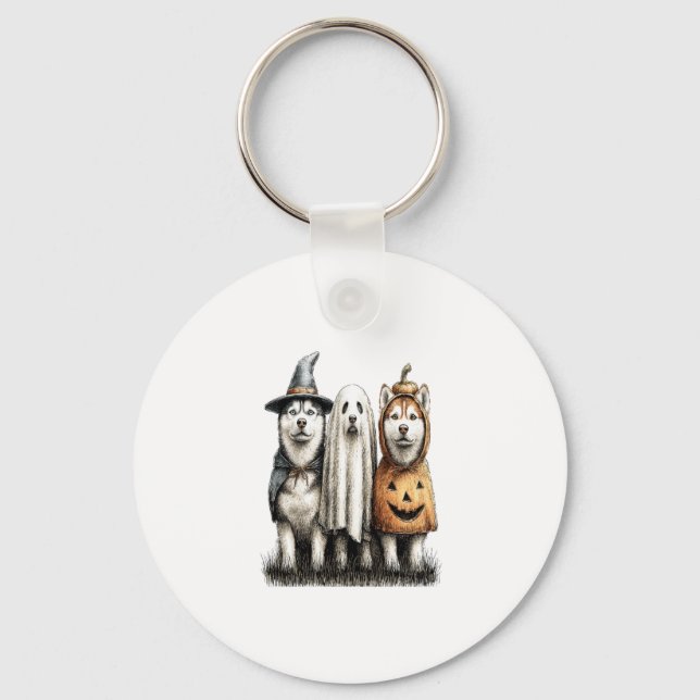 Halloween Ghost Siberian Husky Dog Key Ring (Front)