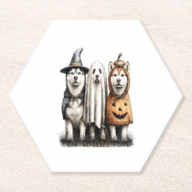 Halloween Ghost Siberian Husky Dog Paper Coaster (Front)