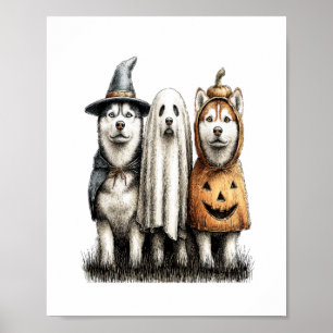 Halloween Ghost Siberian Husky Dog Poster