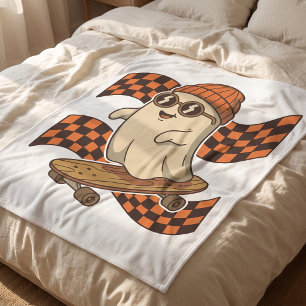 Halloween Ghost Skateboarder Sherpa Fleece Blanket